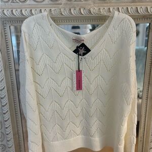 ANDREE BY UNIT Cream Openwork V-Neck Sweater